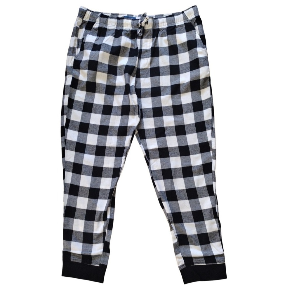 Old Navy Pajama Joggers Men's XL Black White Buffalo Plaid Pants Pockets Lounge